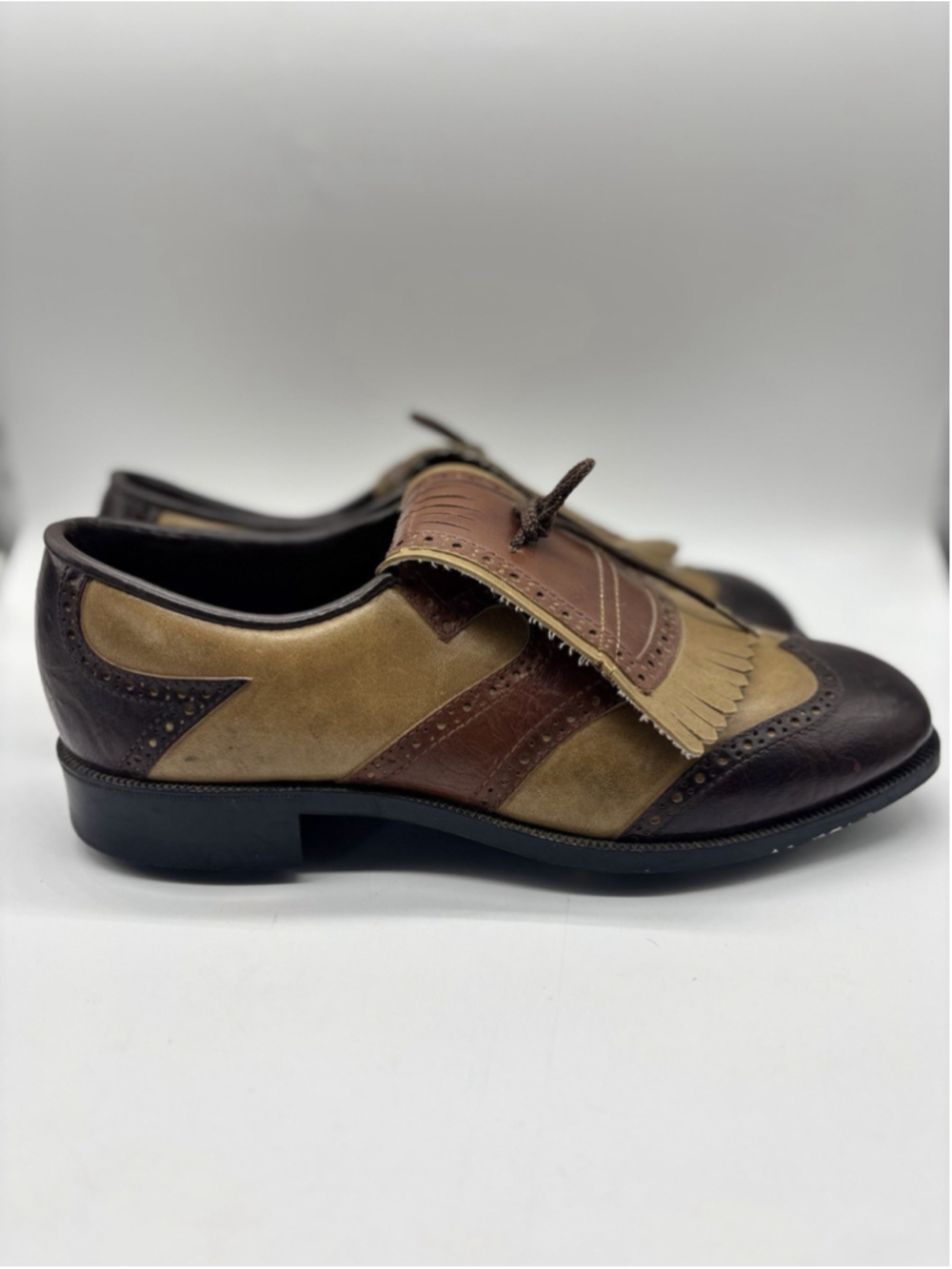Vintage Leather Saddle Golf Shoes Wingtip Kiltie Harvey Frost Spikes Mens 10.5